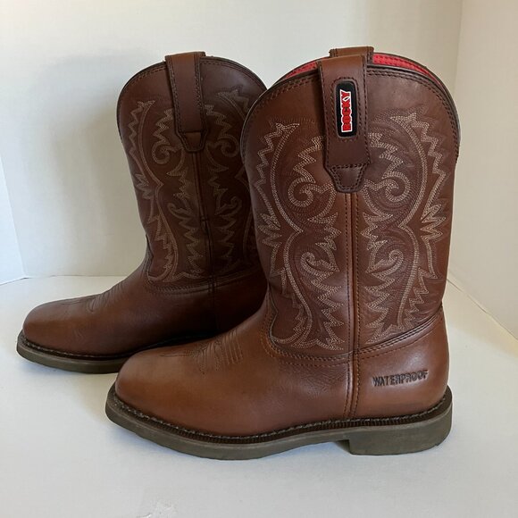 Rocky Original Pull On Mens Size 8 Brown Western Cowboy Work Boot Water Proof. - Picture 3 of 11